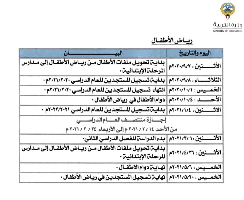 التقويم الدراسي في الكويت لعام 2023