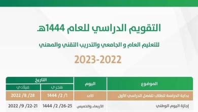 التقويم الدراسي لعام 1444 1445 بالسعودية